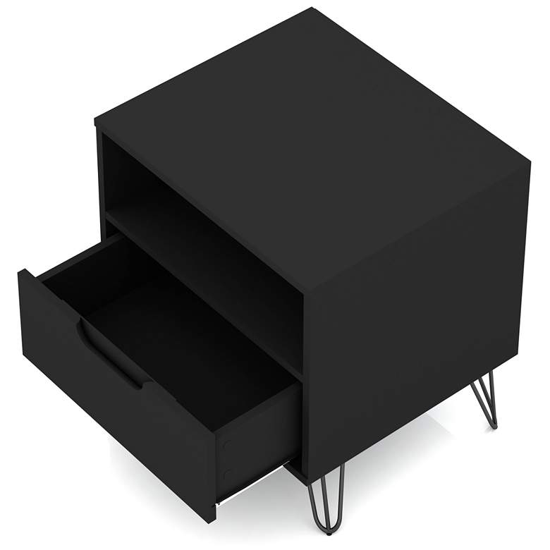 Image 4 Rockefeller 20" Wide Matte Black 1-Shelf 1-Drawer Nightstand more views