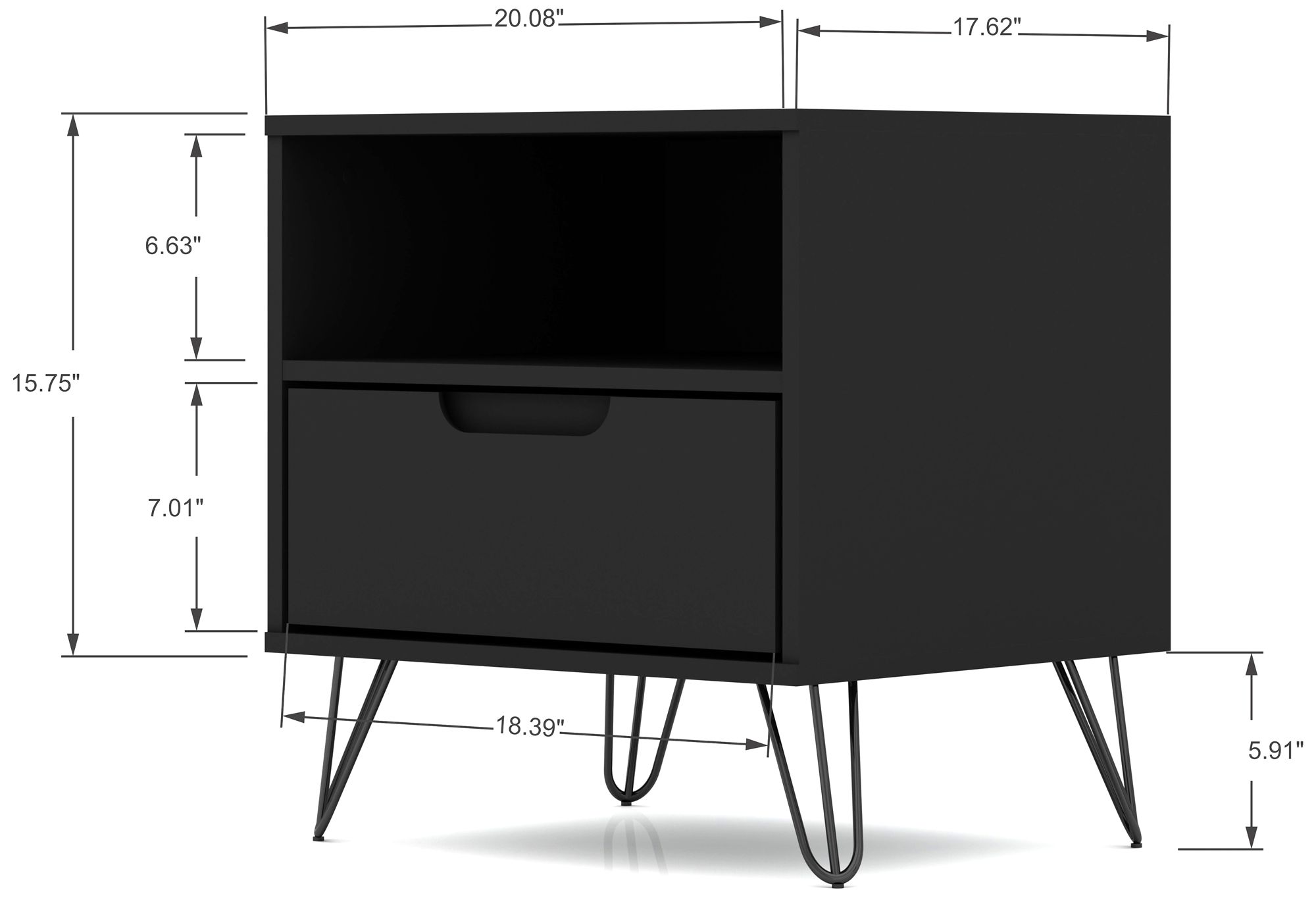 Rockefeller 20" Wide Matte Black 1-Shelf 1-Drawer Nightstand