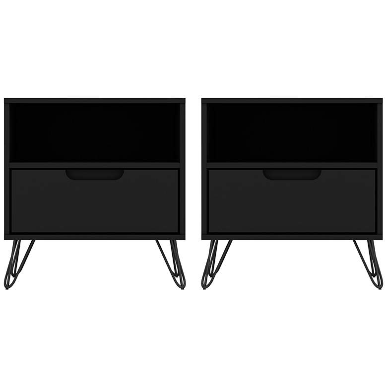 Image 1 Rockefeller 20" Wide Matte Black Modern Nightstands Set of 2