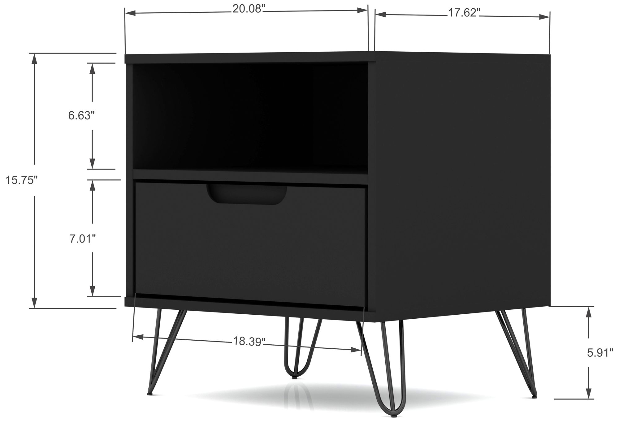 Rockefeller 20" Wide Matte Black Modern Nightstands Set of 2