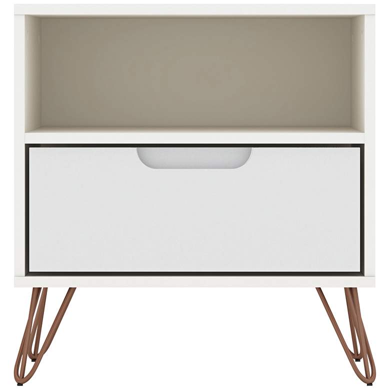 Image 2 Rockefeller 20 inch Wide Matte White 1-Shelf 1-Drawer Nightstand