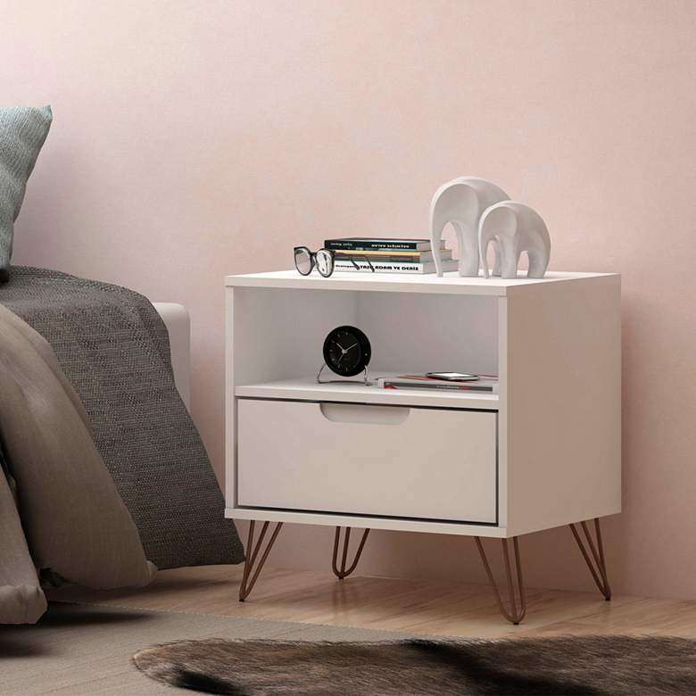 Image 1 Rockefeller 20" Wide Matte White 1-Shelf 1-Drawer Nightstand