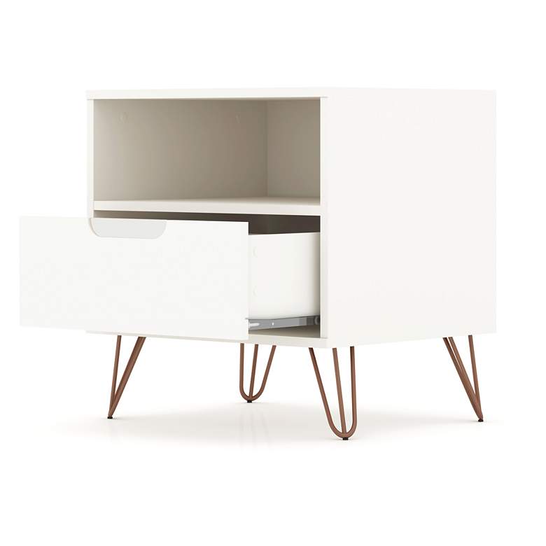 Image 3 Rockefeller 20" Wide Matte White 1-Shelf 1-Drawer Nightstand more views