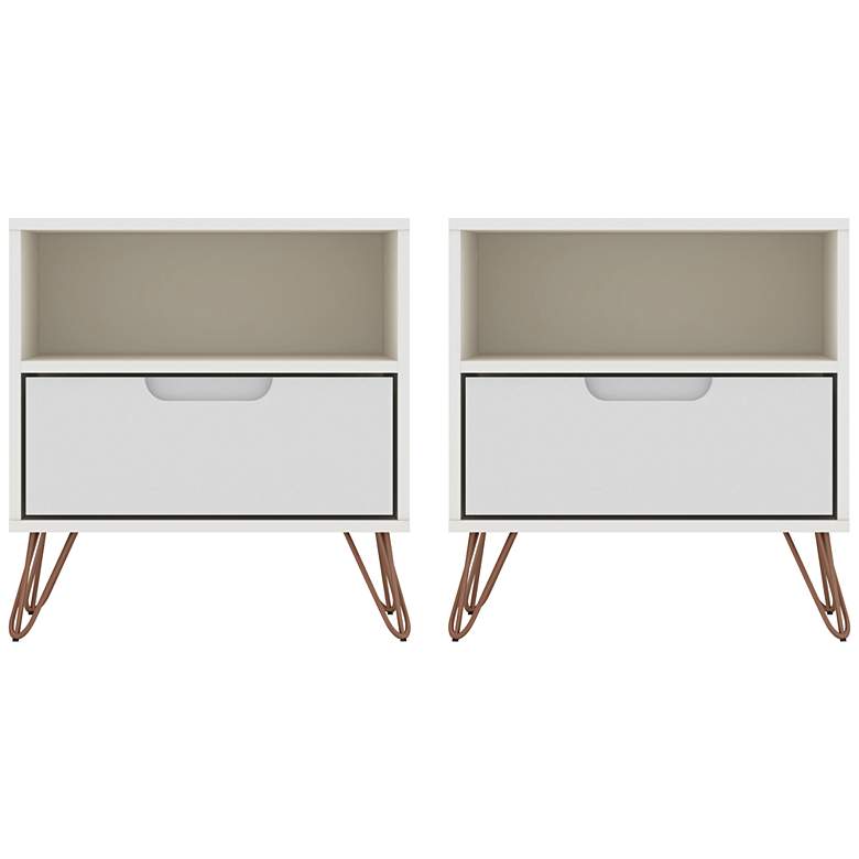 Image 1 Rockefeller 20" Wide Matte White 1-Shelf 1-Drawer Nightstands Set of 2