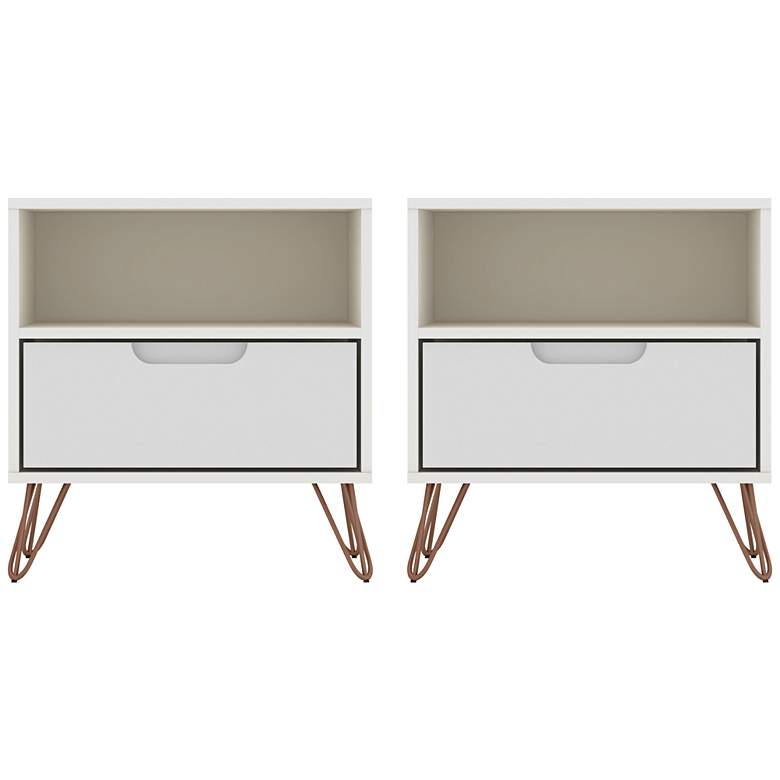 Image 1 Rockefeller 20 inch Wide Matte White 1-Shelf 1-Drawer Nightstands Set of 2