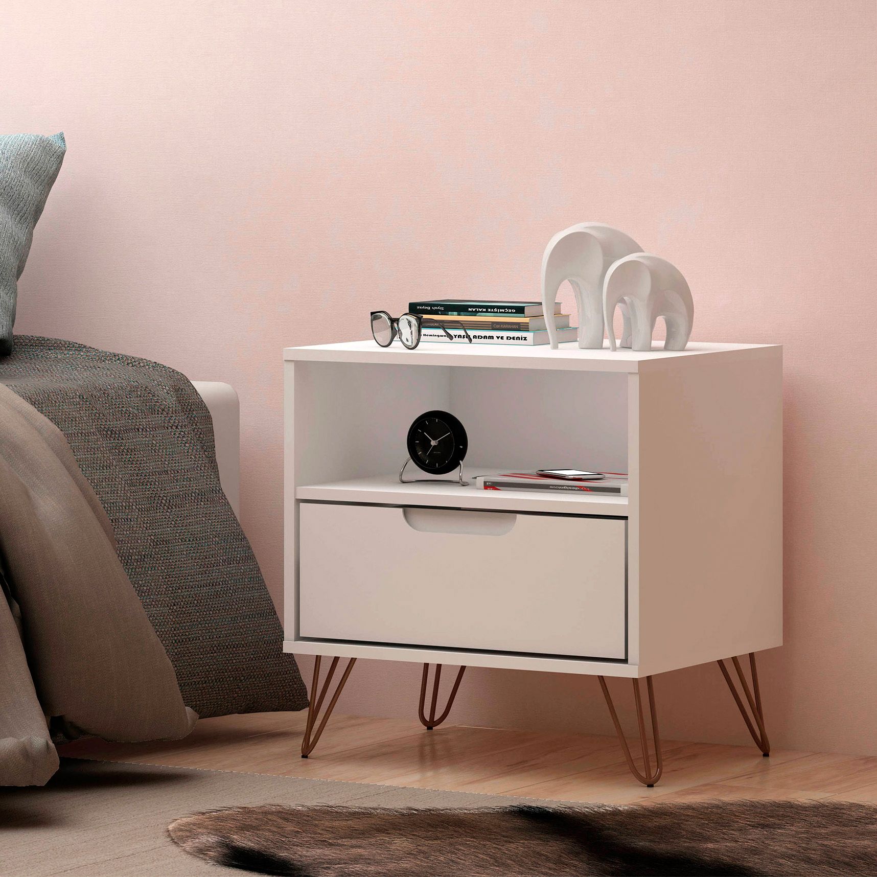 Rockefeller 20" Wide Matte White 1-Shelf 1-Drawer Nightstands Set of 2