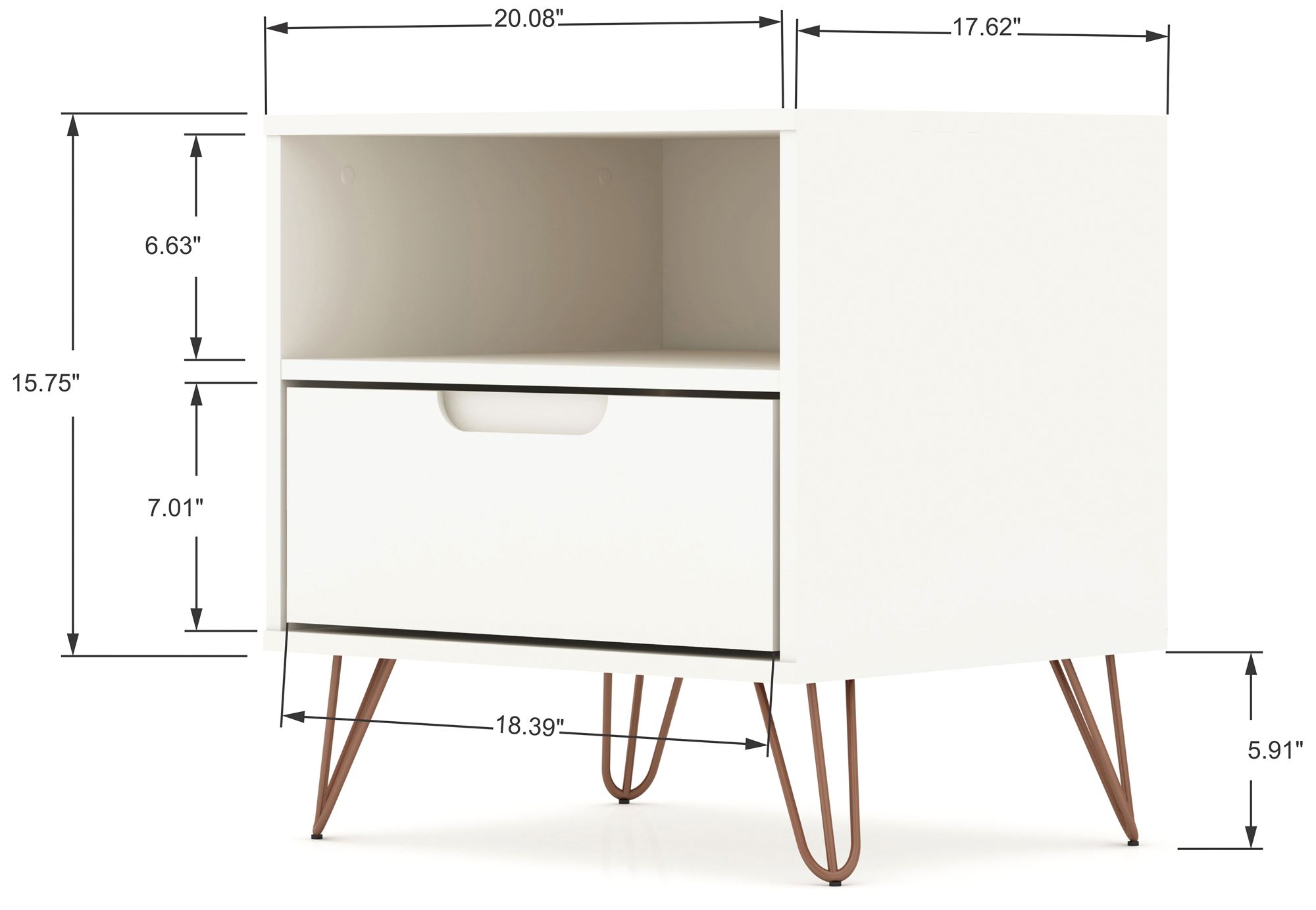 Rockefeller 20" Wide Matte White 1-Shelf 1-Drawer Nightstands Set of 2