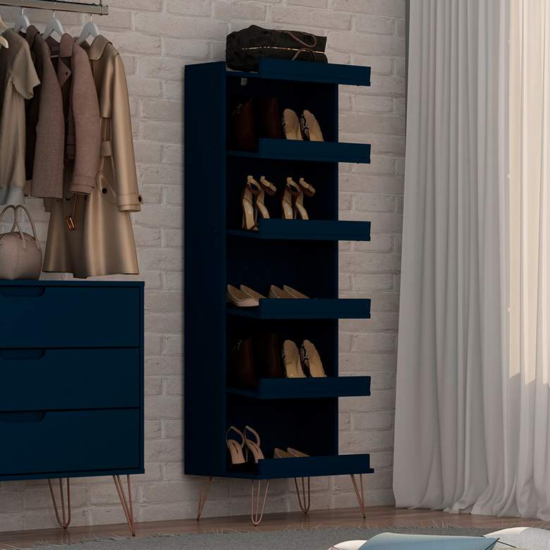 Image 1 Rockefeller 20" Wide Midnight Blue 6-Shelf Shoe Storage Rack