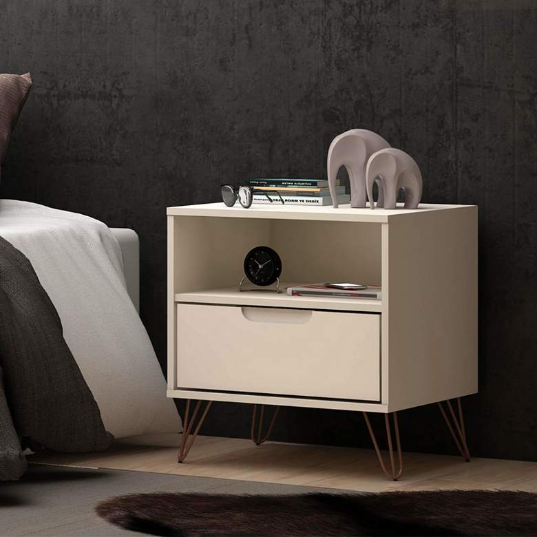 Image 1 Rockefeller 20" Wide Off-White 1-Shelf 1-Drawer Nightstand