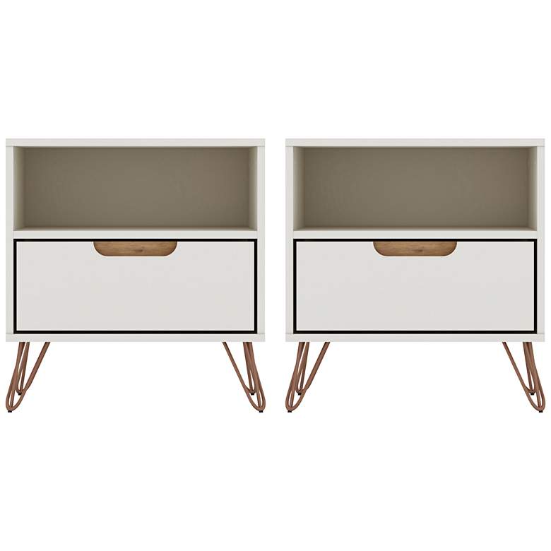 Image 1 Rockefeller 20 inch Wide Off-White and Natural Modern Nightstands Set of 2