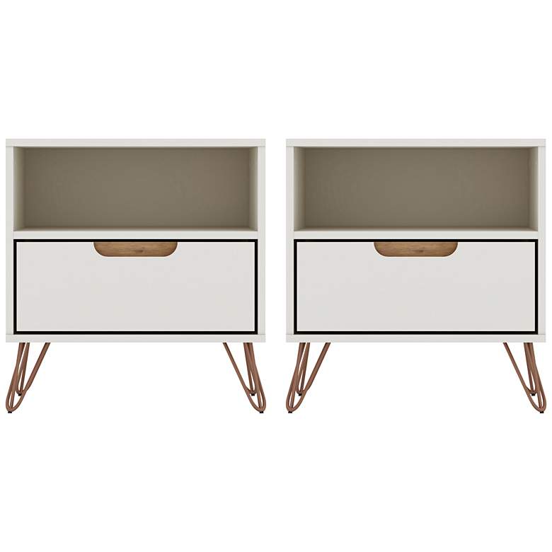 Image 1 Rockefeller 20" Wide Off-White and Natural Modern Nightstands Set of 2