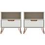 Rockefeller 20" Wide Off-White and Natural Modern Nightstands Set of 2