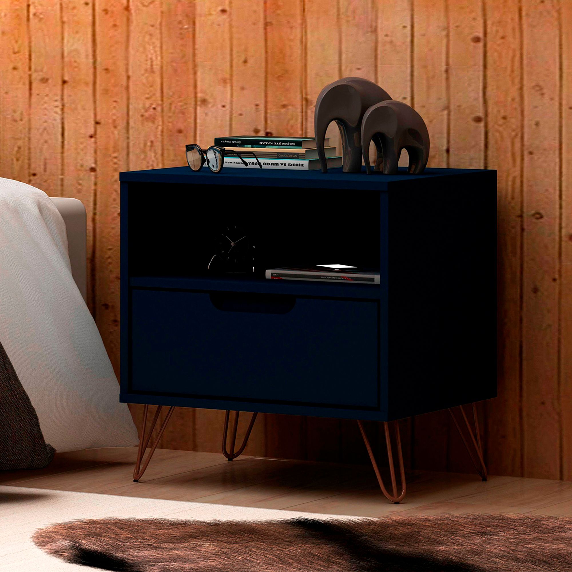 Rockefeller 20" Wide Tatianna Blue Modern Nightstands Set of 2