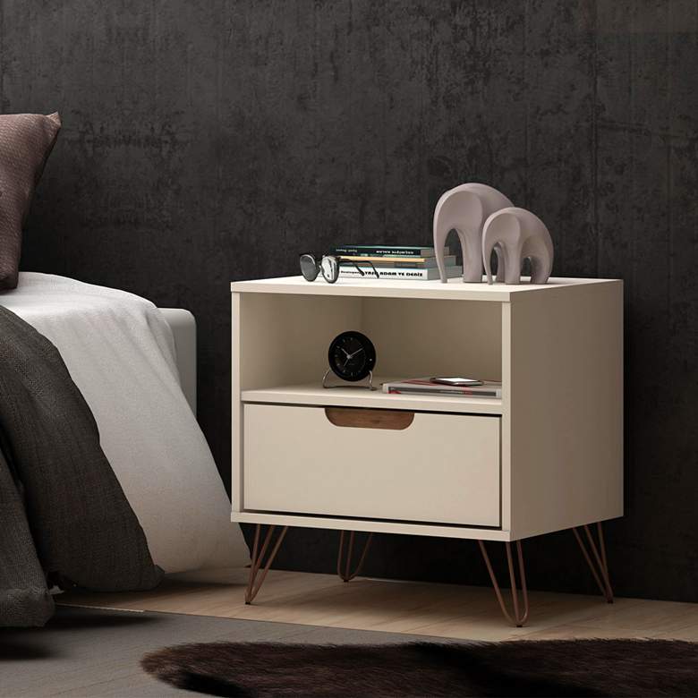 Image 1 Rockefeller 20"W Off-White and Natural 1-Drawer Nightstand