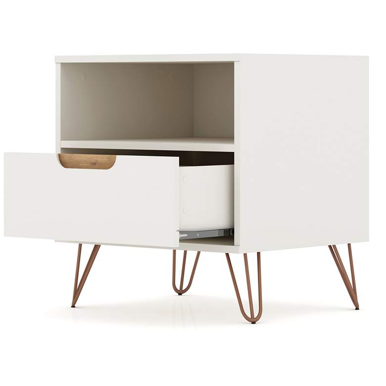 Image 3 Rockefeller 20"W Off-White and Natural 1-Drawer Nightstand more views