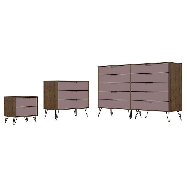 Image 1 Rockefeller 3 Pc Bedroom Set 2 Dressers and Nightstand Nature and Rose Pink