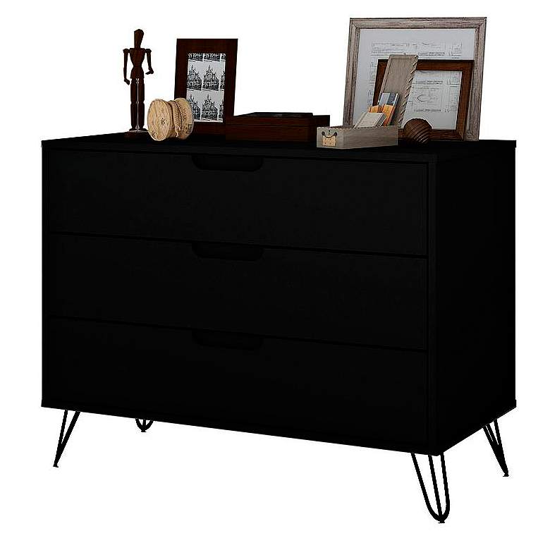 Image 6 Rockefeller 35 1/4" Wide Black Wood 3-Drawer Dresser more views