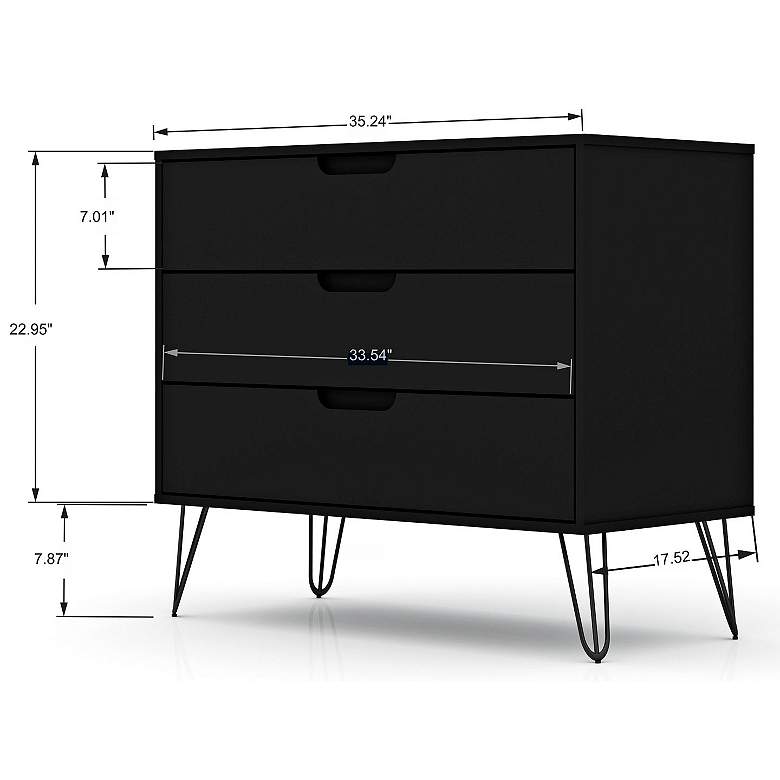 Image 7 Rockefeller 35 1/4" Wide Black Wood 3-Drawer Dresser more views