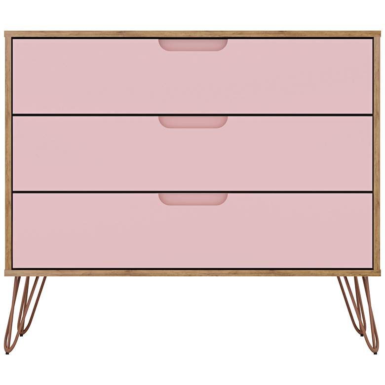 Image 2 Rockefeller 35 1/4 inchW Natural and Rose Pink 3-Drawer Dresser