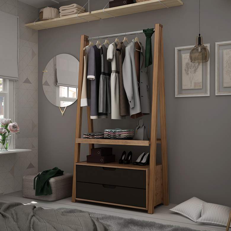 Image 1 Rockefeller 38 1/2"W Natural w/ Gray 2-Drawer Armoire Closet
