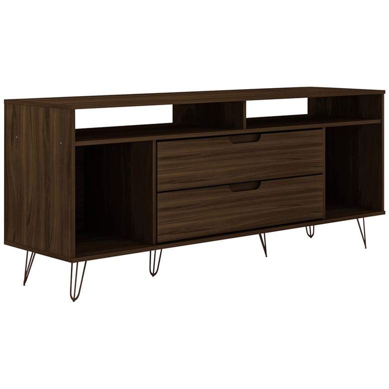 Image 2 Rockefeller 63" Wide Matte Brown 4-Shelf 2-Drawer TV Stand