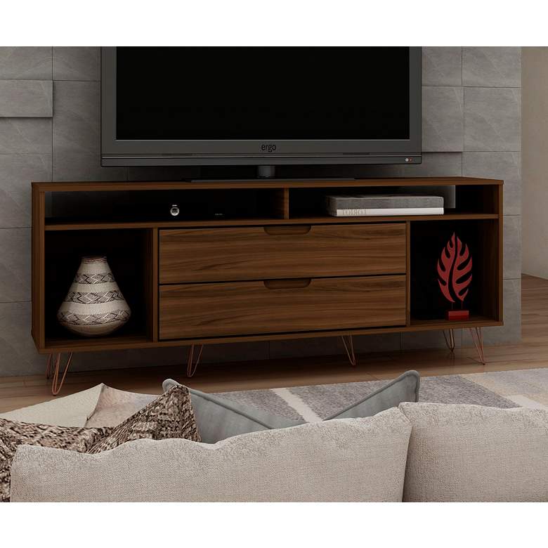 Image 1 Rockefeller 63" Wide Matte Brown 4-Shelf 2-Drawer TV Stand