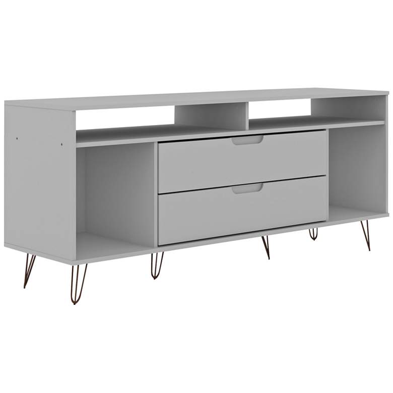 Image 2 Rockefeller 63" Wide Matte White 4-Shelf 2-Drawer TV Stand