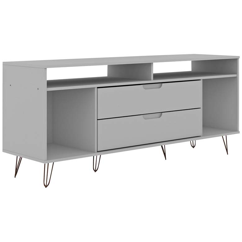 Image 2 Rockefeller 63 inch Wide Matte White 4-Shelf 2-Drawer TV Stand