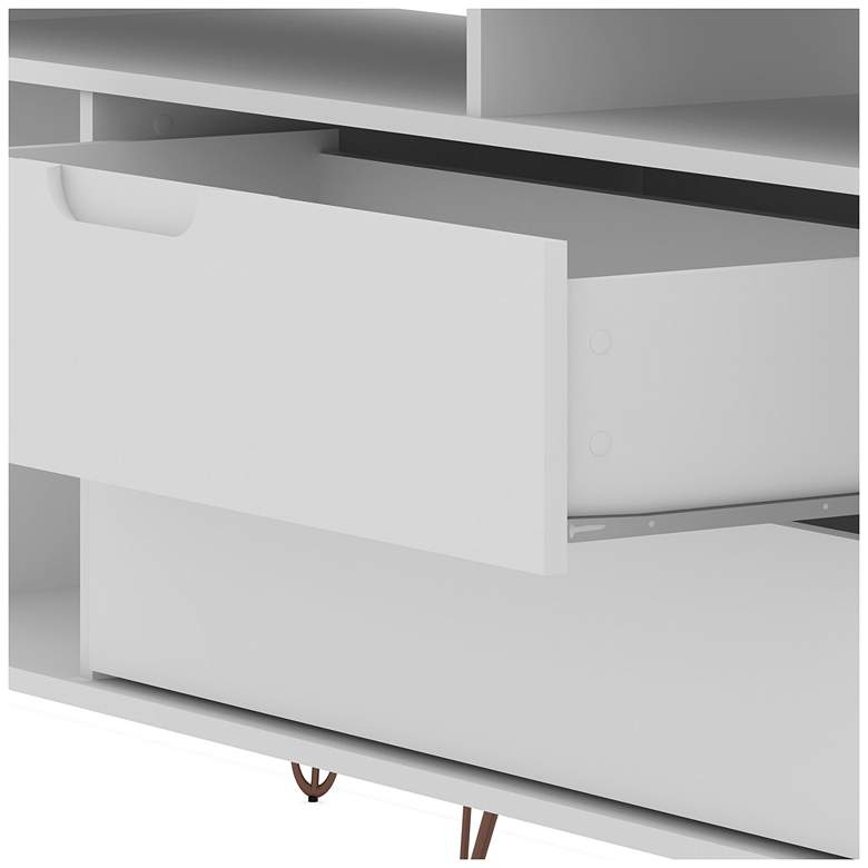 Image 4 Rockefeller 63 inch Wide Matte White 4-Shelf 2-Drawer TV Stand more views