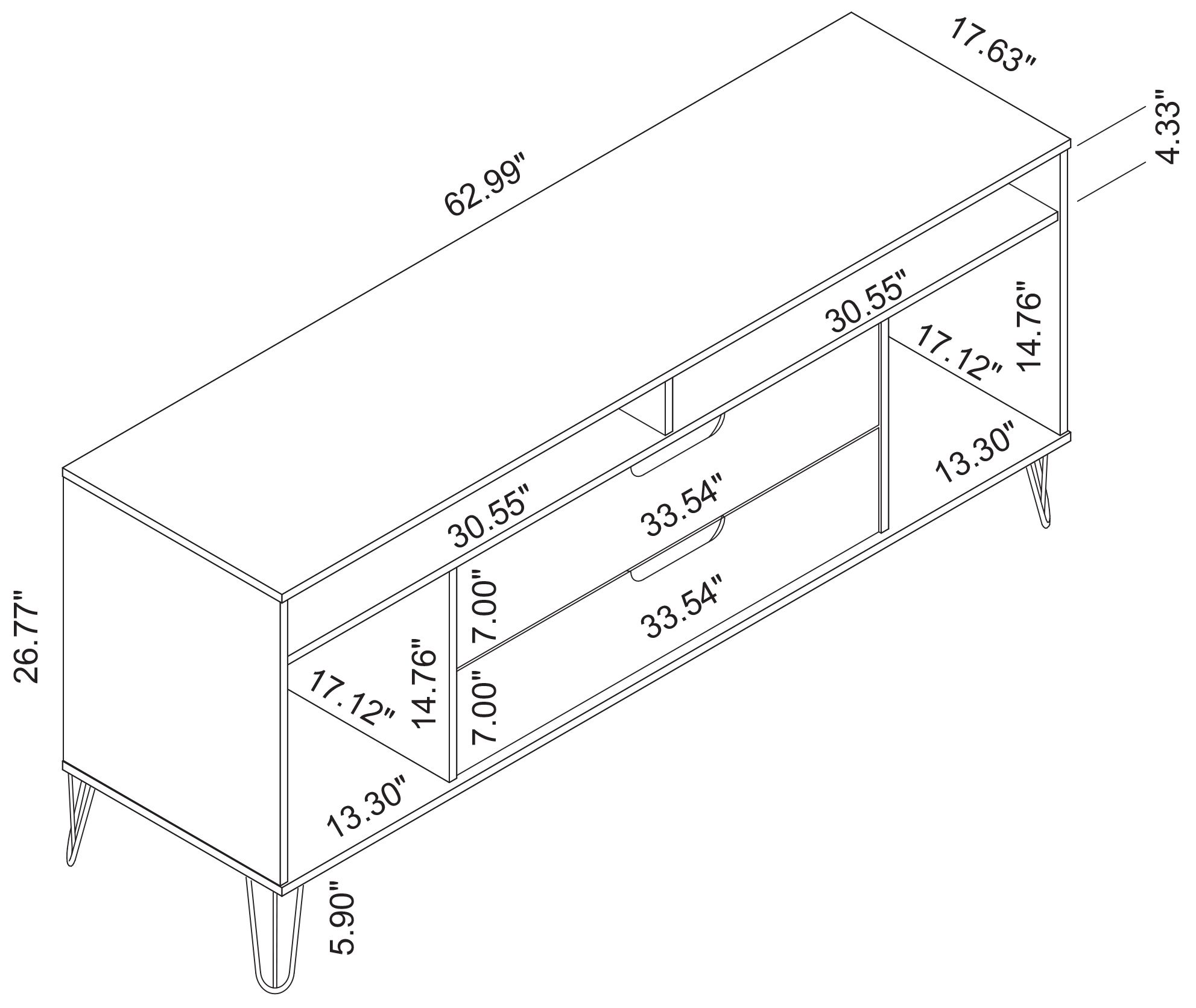 Rockefeller 63" Wide Matte White 4-Shelf 2-Drawer TV Stand