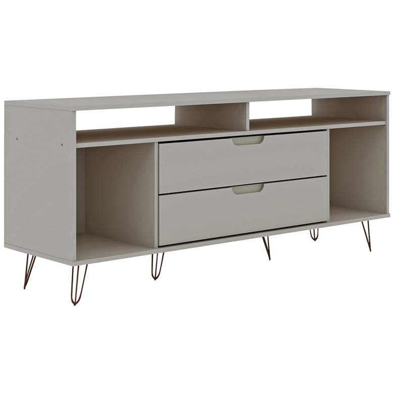 Image 2 Rockefeller 63"W Matte Off-White 4-Shelf 2-Drawer TV Stand