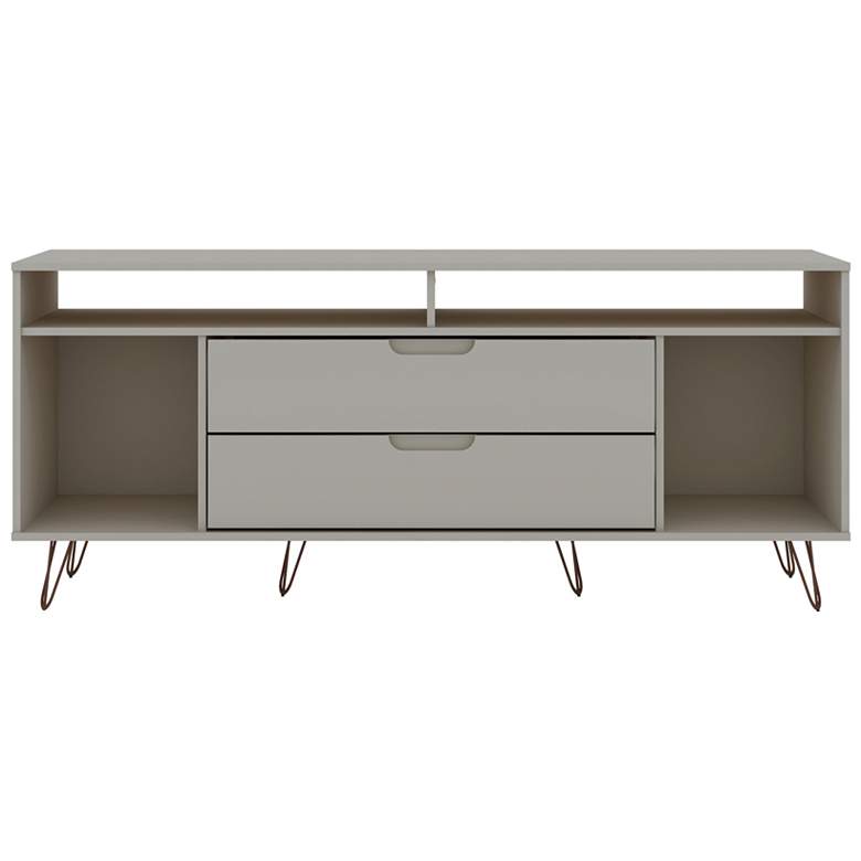 Image 3 Rockefeller 63"W Matte Off-White 4-Shelf 2-Drawer TV Stand more views
