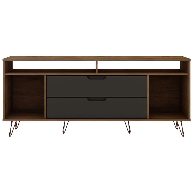 Image 3 Rockefeller 63"W Natural and Gray 4-Shelf 2-Drawer TV Stand more views