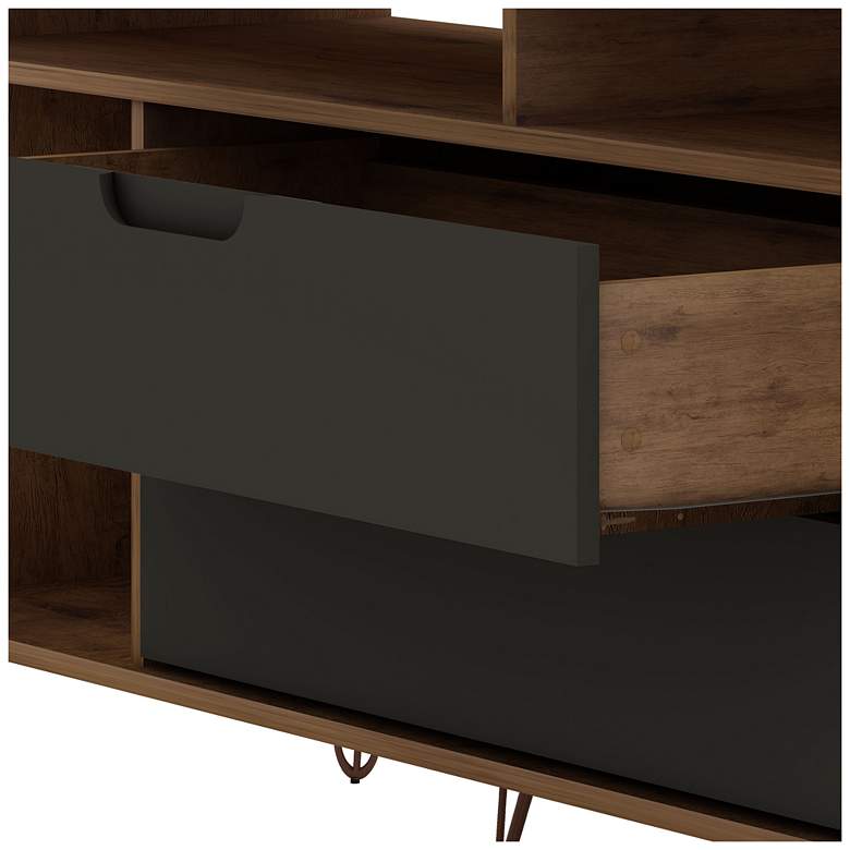 Image 4 Rockefeller 63 inchW Natural and Gray 4-Shelf 2-Drawer TV Stand more views