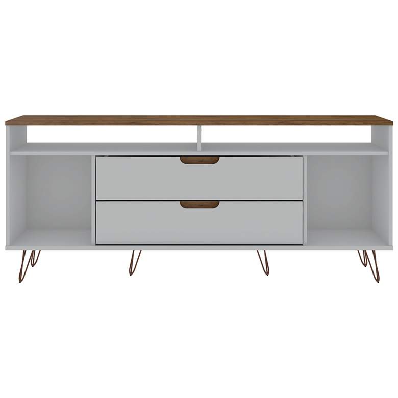 Image 3 Rockefeller 63"W Off-White Natural 4-Shelf 2-Drawer TV Stand more views