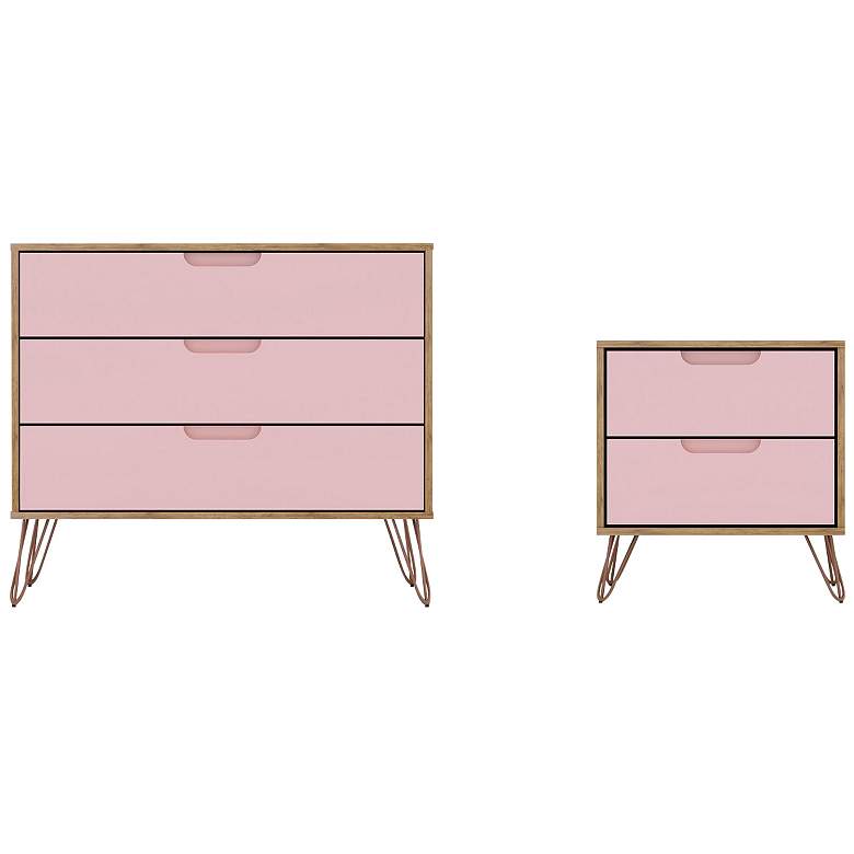 Image 1 Rockefeller Dresser and Nightstand Set in Nature and Rose Pink