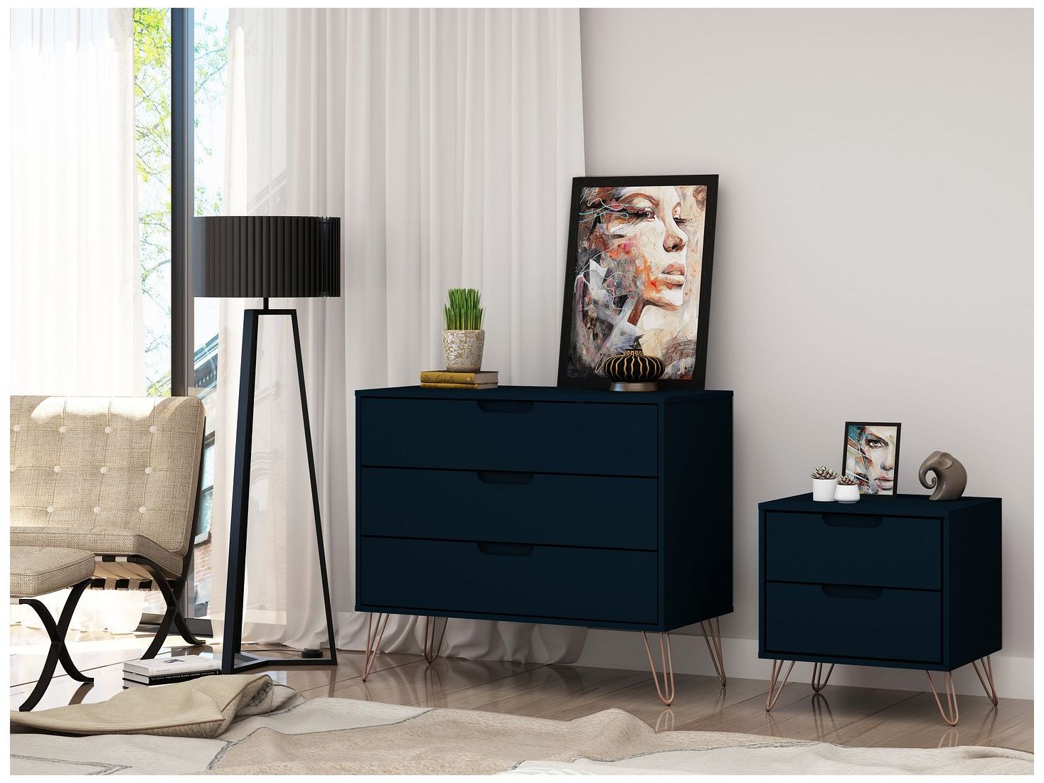 Image 2 Rockefeller Dresser and Nightstand Set in Tatiana Midnight Blue more views