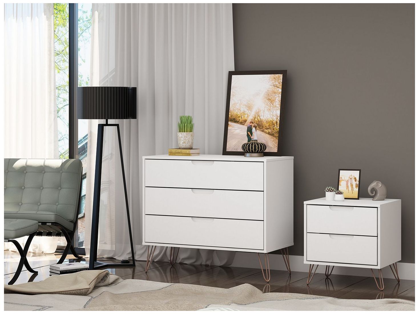 Image 2 Rockefeller Dresser and Nightstand Set in White more views
