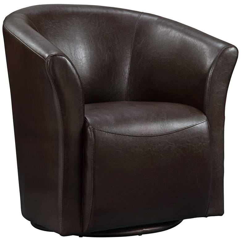 Image 3 Rocket Rivera Brown Faux Leather Swivel Accent Club Chair
