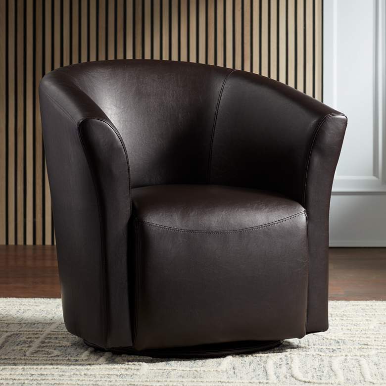 Image 2 Rocket Rivera Brown Faux Leather Swivel Accent Club Chair