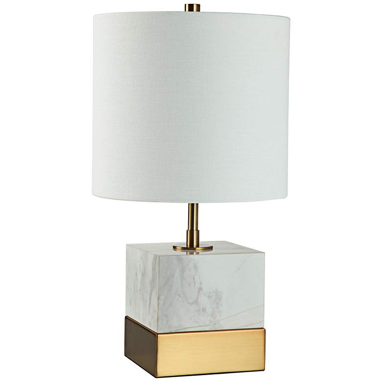 Image 1 Rockport 17 1/2 inchH Marble and Brass Square Accent Table Lamp