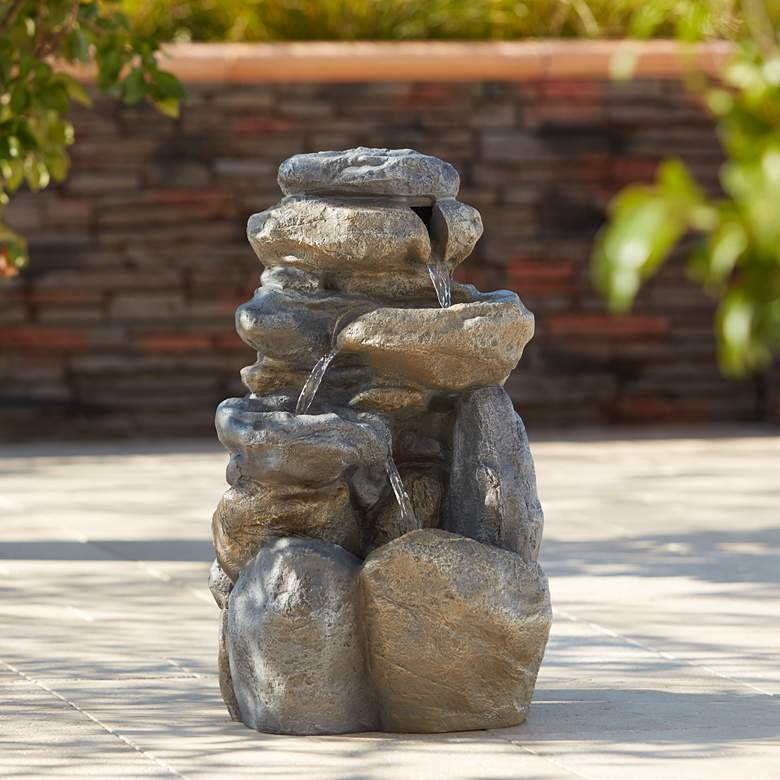 Image 1 Rocks Cascade 25 1/2 inch High Gray LED Outdoor Water Fountain