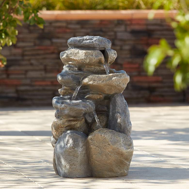 Image 1 Rocks Cascade 25 1/2" High Gray LED Outdoor Water Fountain