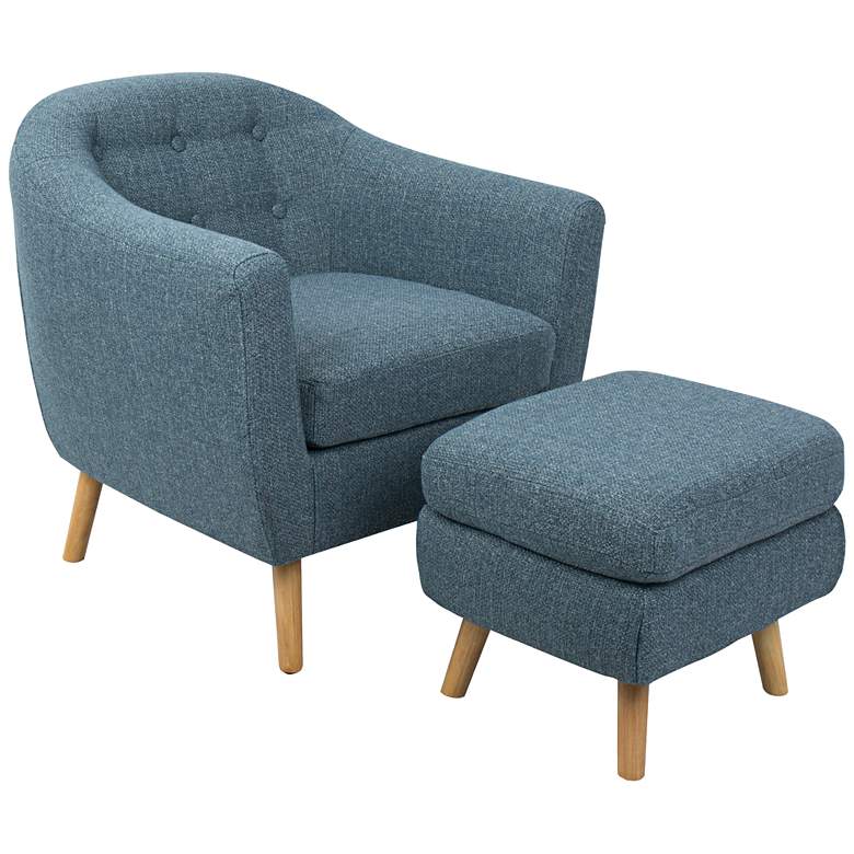 Rockwell Blue Noise Fabric Accent Chair with Ottoman