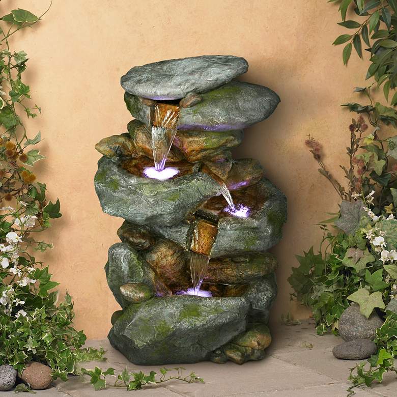 Image 1 Rocky Falls Three-Tier LED 22" High Fountain