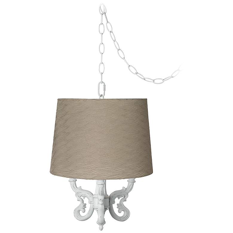 Image 1 Roco Taupe Wave Pleat Shade 14 inch Wide Mini Swag Chandelier