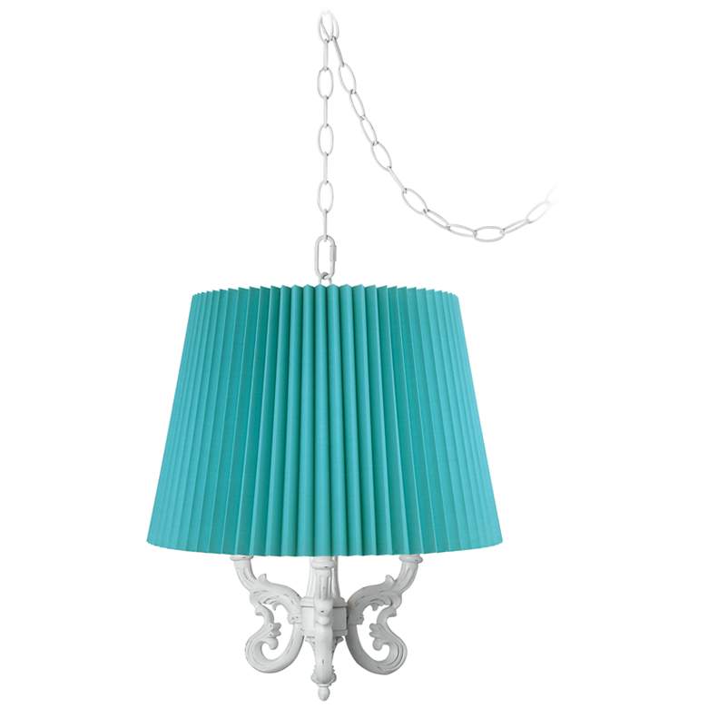 Image 1 Roco Turquoise Pleat Shade 16 inch Wide Mini Swag Chandelier