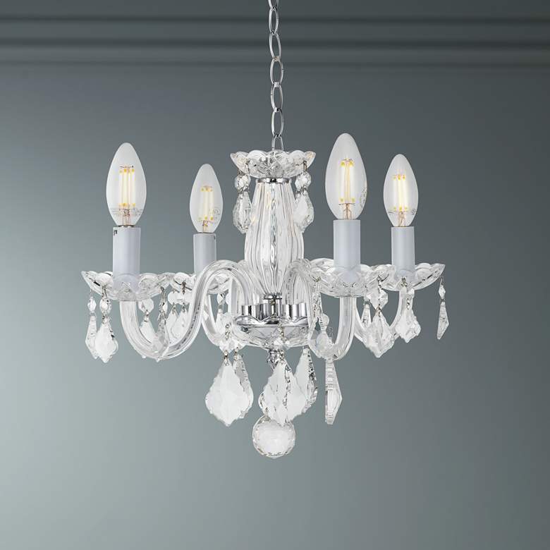 Rococo 15&quot; Wide Chrome and Clear Crystal 4-Light Chandelier
