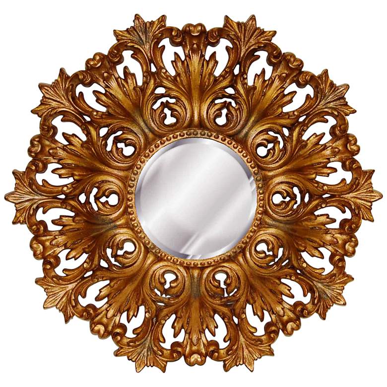 Image 1 Rococo 25 inch High Flourishing Antique Gold Round Wall Mirror