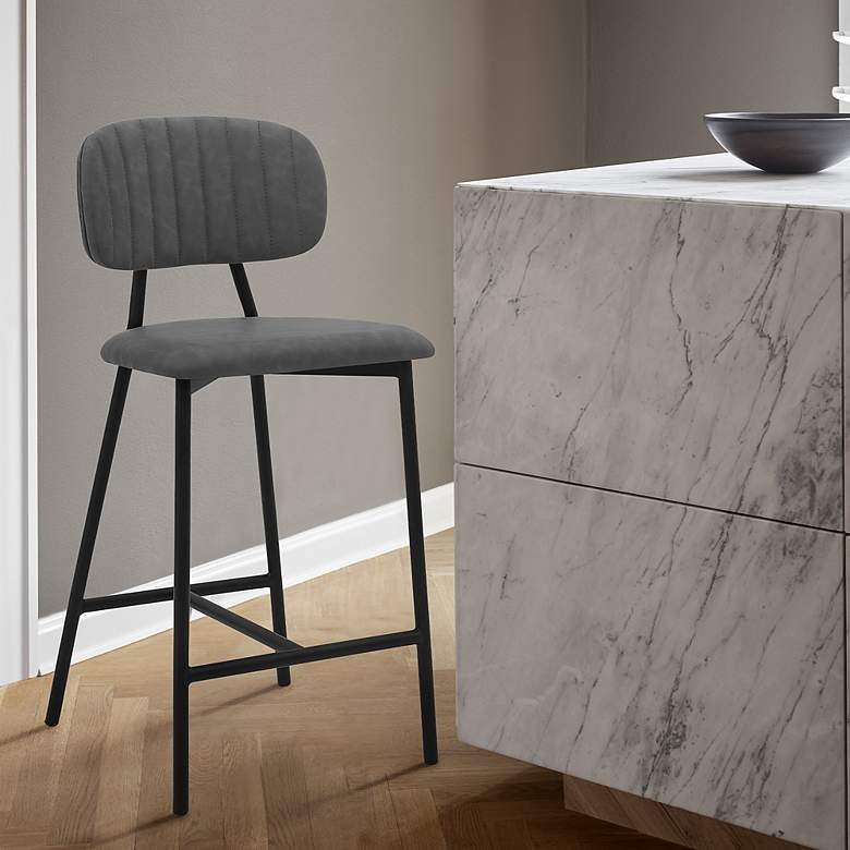Image 1 Rococo 26" Gray Faux Leather Tufted Counter Stool